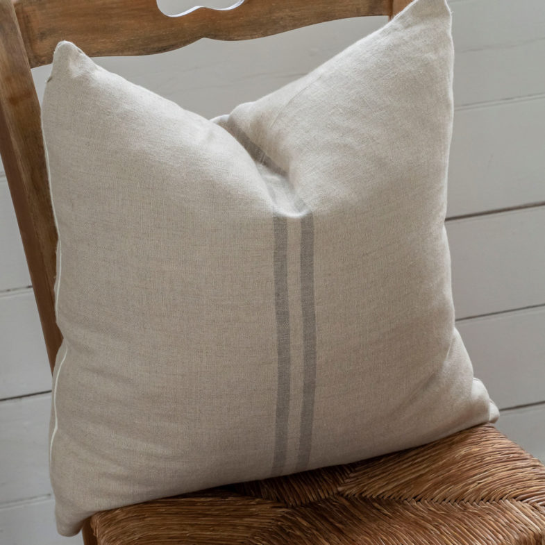 French Consul French linen cushion grain sack stripe grey gray