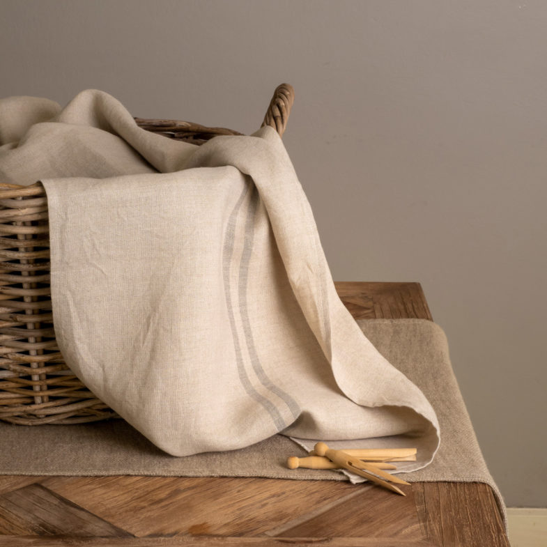 French Consul French linen tea towel torchon grain sack stripe grey gray