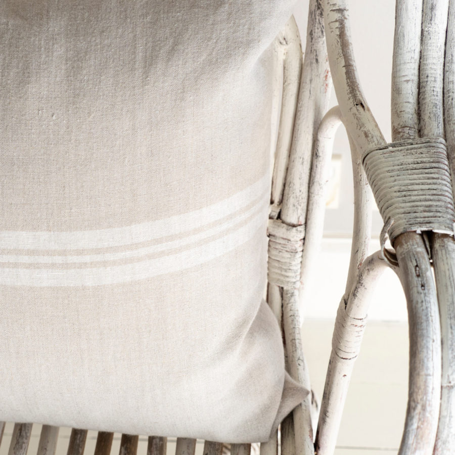 French Consul French linen cushion grain sack stripe white