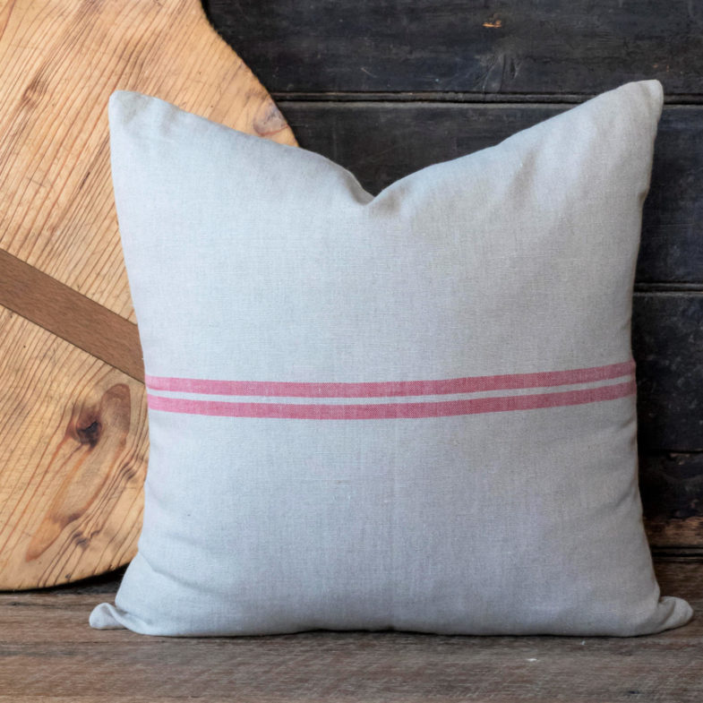 French Consul French linen cushion grain sack stripe red