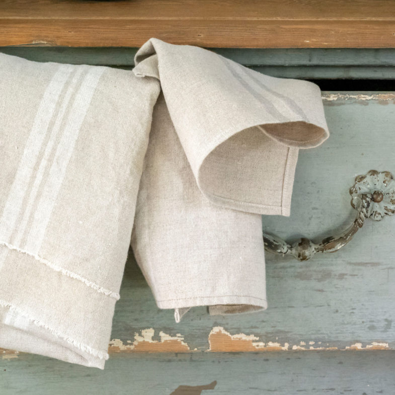 French Consul French linen table runner grain sack stripe white