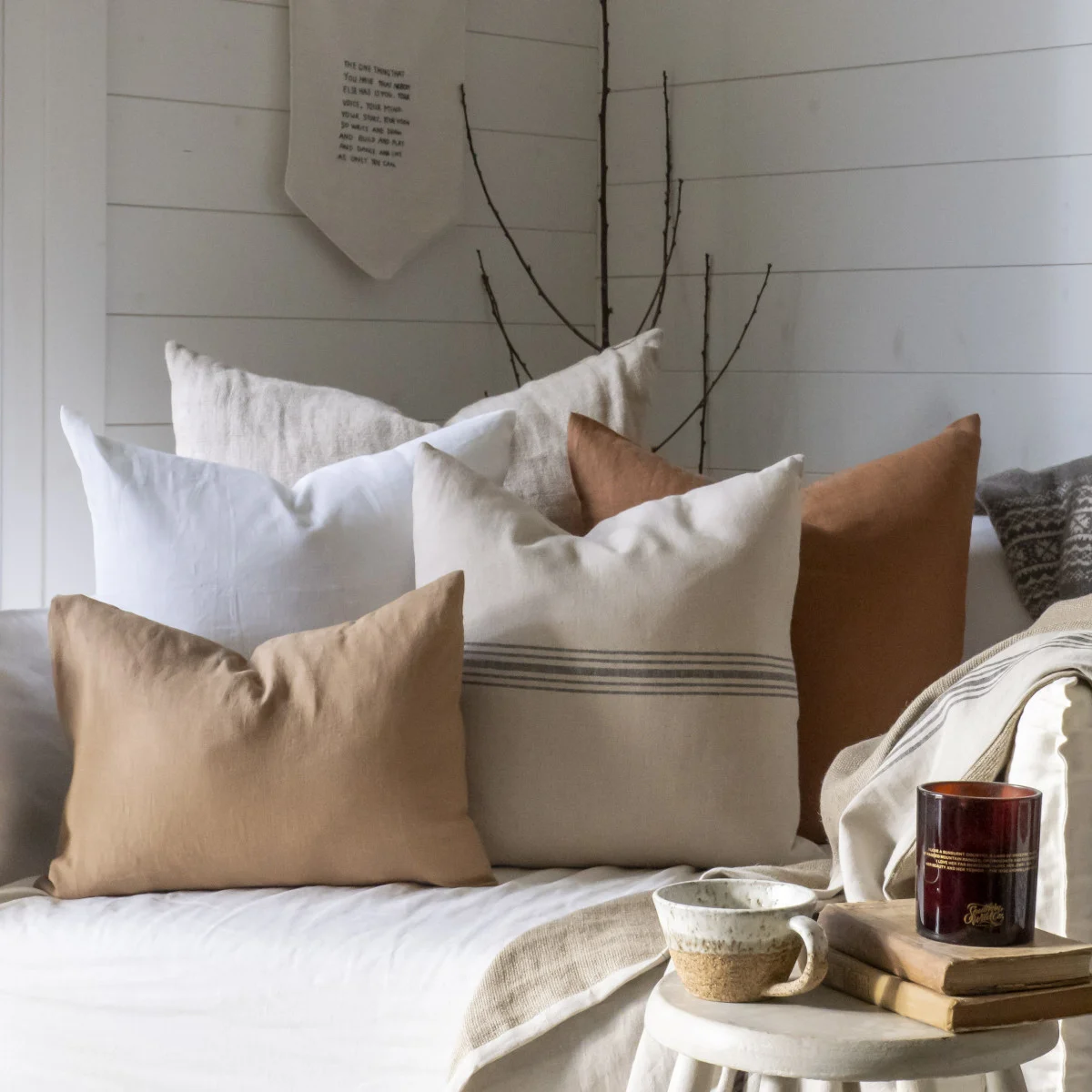French Consul linen cushion cinnamon caramel square European linen made in Europe