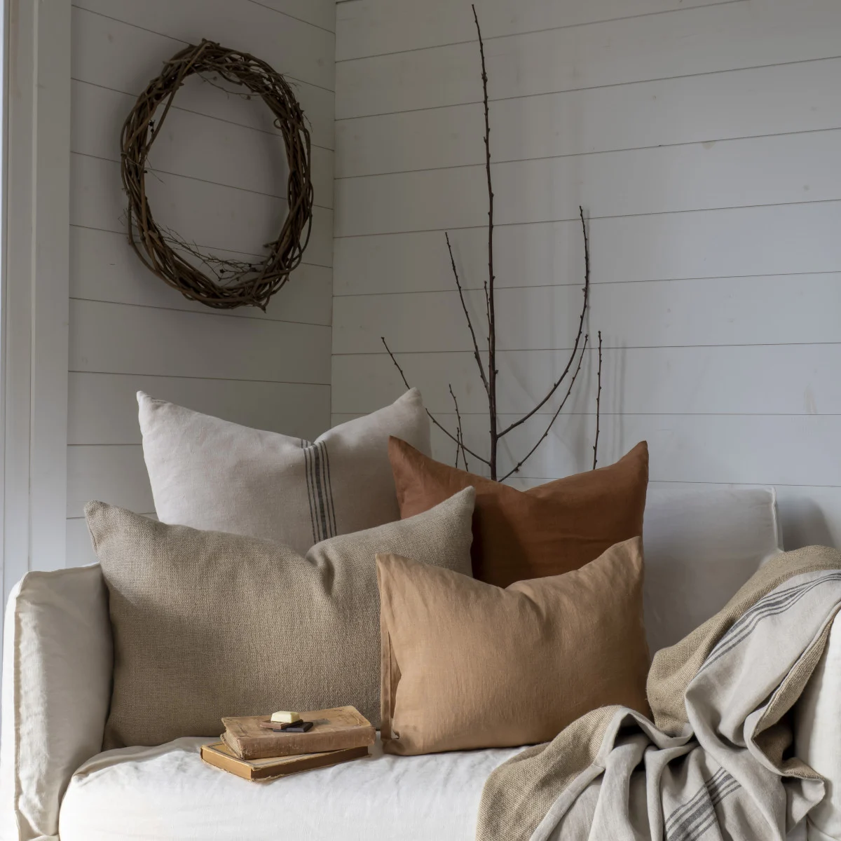French Consul linen cushion latte neutral lumbar European linen made in Europe