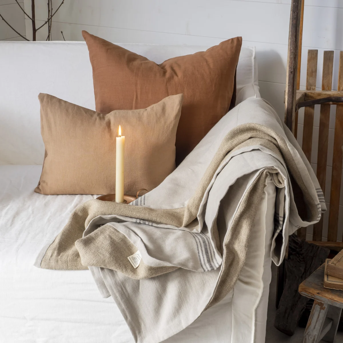 French Consul linen cushion cinnamon caramel square European linen made in Europe