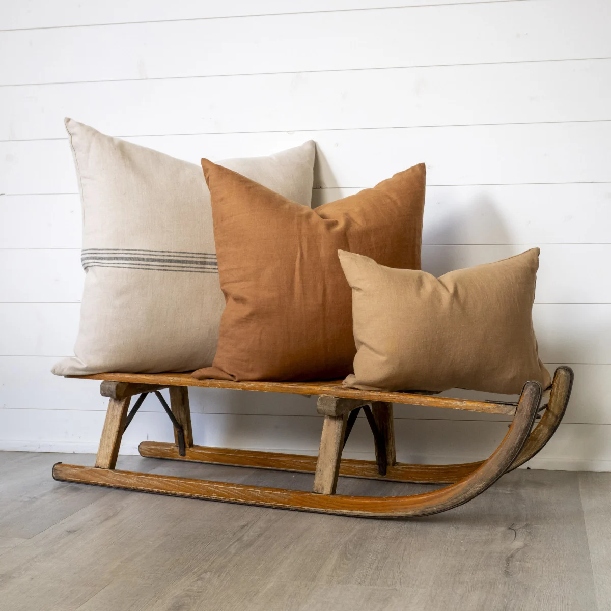 French Consul grain sack linen cushion black stripe