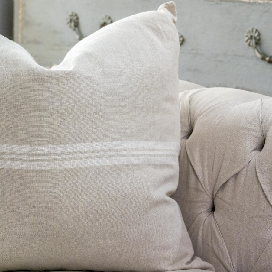 French Consul French linen grain sack cushion 60cm white stripe