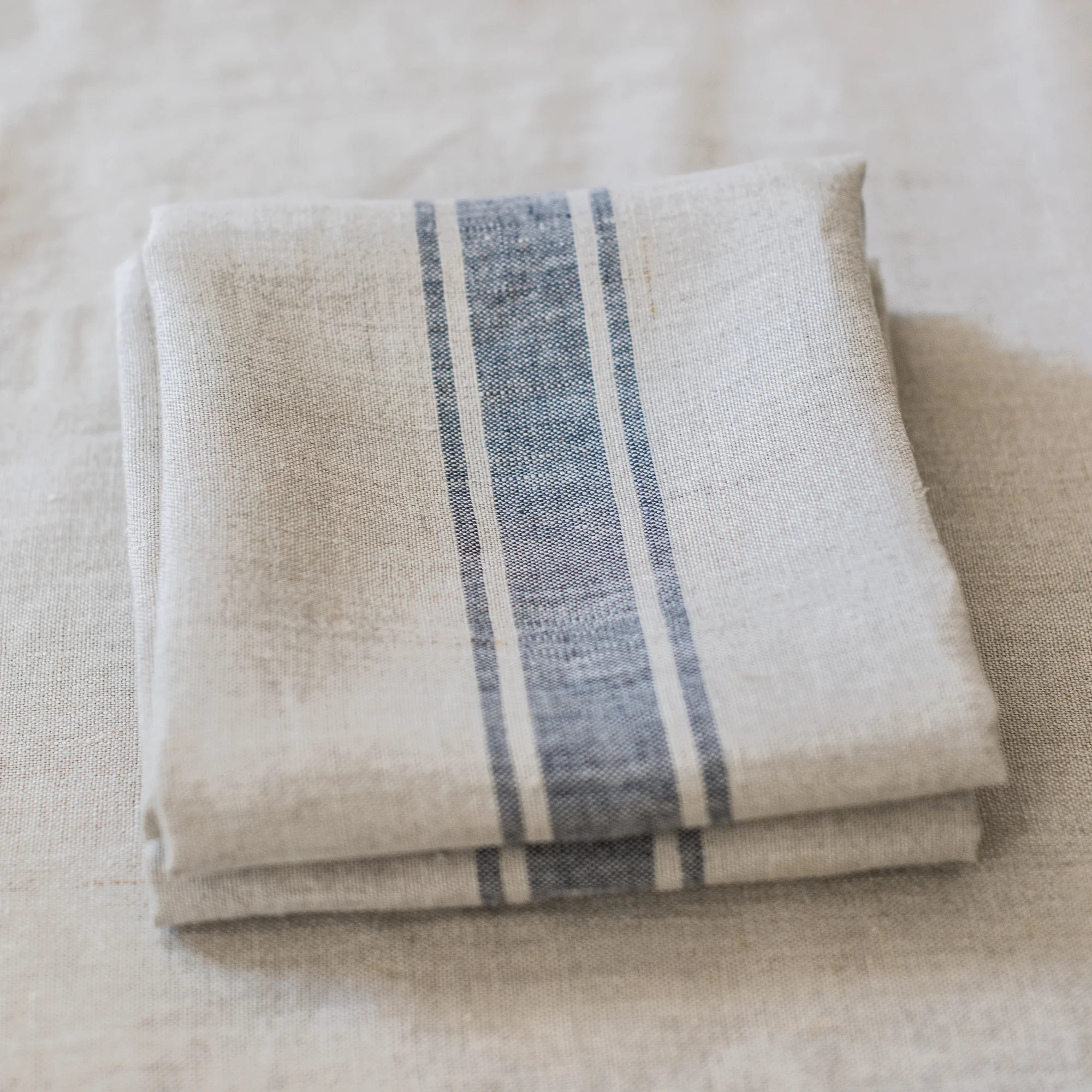 French Consul grain sack linen tea towel torchon blue stripe