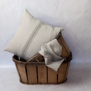 French Consul grain sack linen cushion black stripe